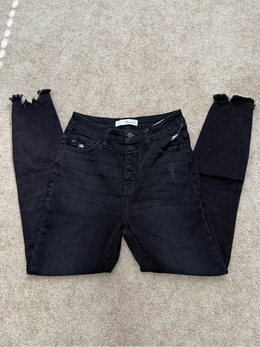 KanCan Black High Rise Button Fly Skinny Jeans Distressed Size 5/26